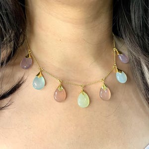 Chalcedony Gemstone Necklace: 925 Sterling Silver, Minimalist Gold Jewelry