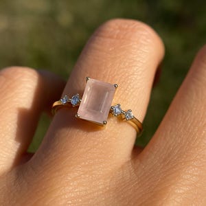 Rose Quartz Ring: Sterling Silver, CZ Accents, Adjustable Band