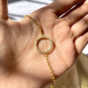 Sterling Silver Circle Bracelet: Dainty Cubic Zirconia, Adjustable