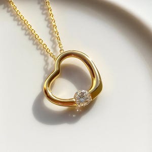 Dainty CZ Heart Necklace: Sterling Silver, Gold Plated