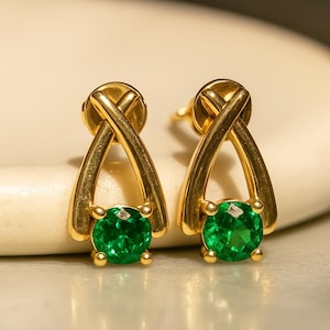 Dainty Emerald Stud Earrings: Minimalist Sterling Silver May Birthstone