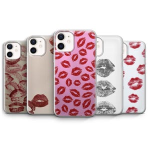 Cute Kisses Phone Case Red Lips Lipstick Cover for iPhone 16 15 14 13 12 11 Plus Pro Max Mini, Samsung S25 S24+ Fe Ultra Pixel 9 8 A Pro XL