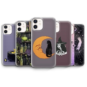 Witchy telefoonhoesje gotische astrologie kat maan hoes voor iPhone 16 15 14 13 12 plus Pro Max Mini, Samsung S25 S24 + Fe Ultra pixel 9 8 A Pro XL