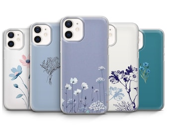 Cute Flowers Phone Case Floral Minimalist Cover for iPhone 17 16 15 14 13 12 Plus Pro Max Mini, Samsung S25 S24 Fe Ultra Pixel 10 9 8 Pro XL