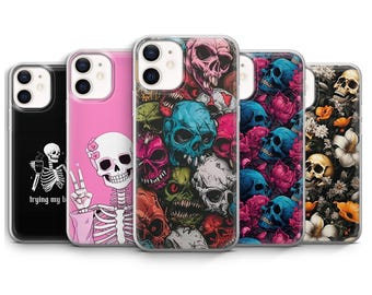 Skeleton Phone Case Cute Skull Gothic Cover for iPhone 17 16 15 14 13 12 11 Plus Pro Max Mini, Samsung S25 S24 Fe Ultra Pixel 10 9 8 Pro XL