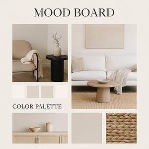 Neutral Interior Moodboard Template – Editable Canva Layout for Designers & Stylists | Instagram Size | Instant Download