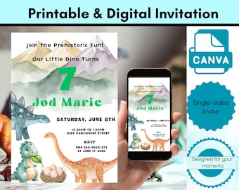 Dinosaur Birthday Invitation, Editable Dino Party Invite (Digital Download)