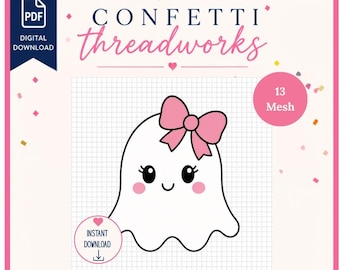 Bow Ghost Needlepoint Design | Digital PDF and Stitchly File | 13 Mesh
