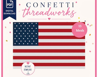 American Flag Needlepoint Design Clutch Insert | Digital PDF and Stitchly File | 13 Mesh