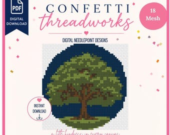 Oak Tree Needlepoint Design | Digital PDF and Stitchly Pattern | 18 Mesh | Instant Download