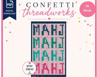Mahjong "MAHJ" bag tag Needlepoint Chart | Digital PDF and Stitchly Pattern | 18 Mesh | Instant Download