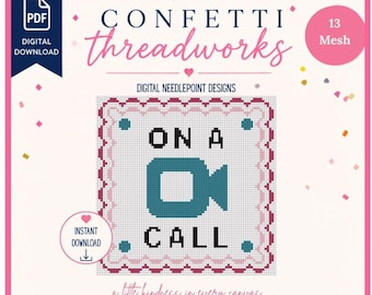 On A Zoom Call Needlepoint Design | Digital PDF and Stitchly Pattern | 13 Mesh | Instant Download