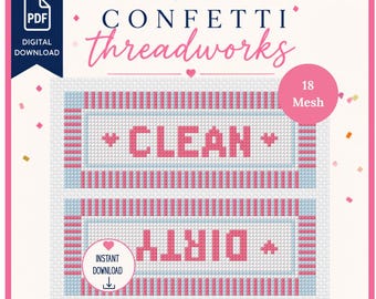 Clean Dirty Dishwasher Magnet Needlepoint Canvas | 18 Mesh Digital Download | Kitchen Needlepoint Pattern | Instant Download