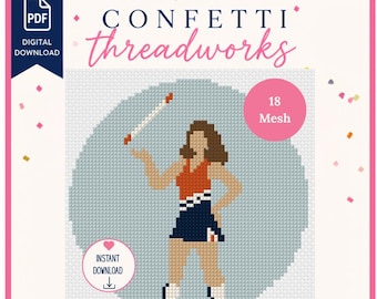 Majorette Baton Twirler Needlepoint Design | Digital PDF and Stitchly Pattern | 18 Mesh | Instant Download