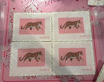 Pink Tiger Needlepoint Canvas | 18 Mesh | 6.5 x 4.25" | Modern Needlepoint | Ready to Stitch
