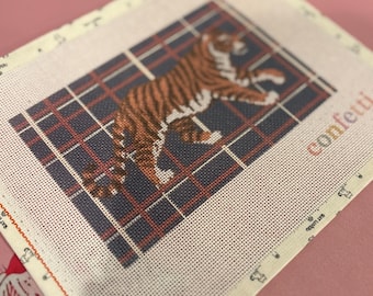 Autumn Tiger Needlepoint Canvas | 18 Mesh | 6.5 x 4.25" | Modern Needlepoint | Ready to Stitch