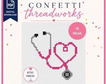 Stethoscope Needlepoint Design | Digital PDF and Stitchly Pattern | 18 Mesh | Instant Download