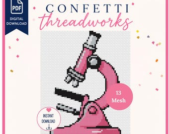 Pink Microscope Needlepoint Design | Digital PDF and Stitchly Pattern | 13 Mesh | Instant Download