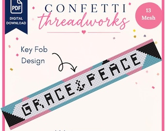 Grace & Peace Key Fob Needlepoint Design | Digital PDF and Stitchly File | 13 Mesh