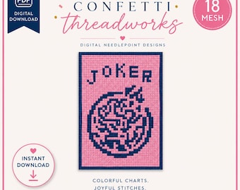 Joker Mahjong tile bag tag Needlepoint Chart | Digital PDF and Stitchly Pattern | 18 Mesh | Instant Download
