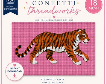Tiger clutch insert Needlepoint Chart | Digital PDF and Stitchly Pattern | 18 Mesh | Instant Download
