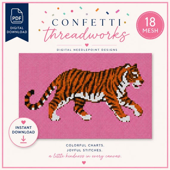Tiger clutch insert Needlepoint Chart | Digital PDF and Stitchly Pattern | 18 Mesh | Instant Download