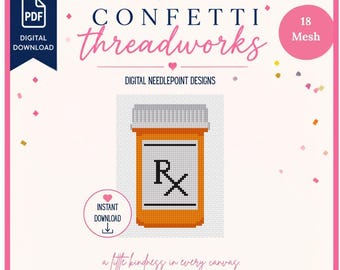 Prescription Bottle Rx Needlepoint Design | Digital PDF and Stitchly Pattern | 18 Mesh | Instant Download