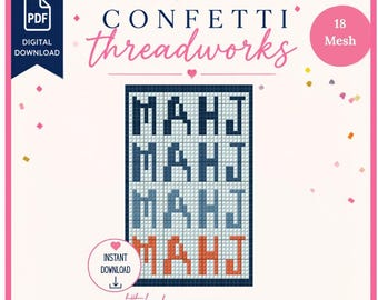 Mahjong "MAHJ" Orange/Blue Needlepoint | Digital PDF and Stitchly Pattern | 18 Mesh | Instant Download