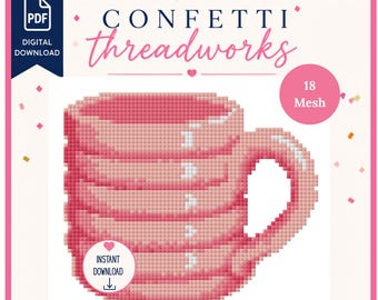 Pam's Mug Needlepoint Design | Digital PDF and Stitchly Pattern | 18 Mesh | Instant Download