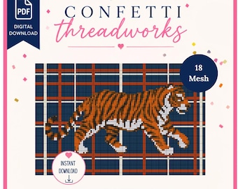 Autumn Tiger clutch insert Needlepoint Chart | Digital PDF, JPEG, and Stitchly Pattern | 18 Mesh | Instant Download