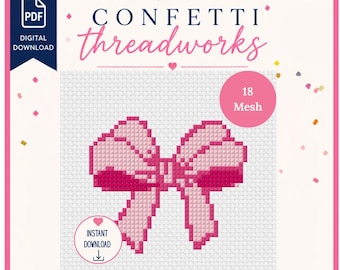 Pink Bow Needlepoint Design | Digital PDF and Stitchly Pattern | 13 Mesh | Instant Download