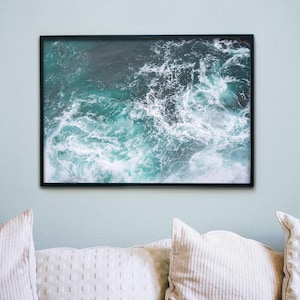 Blue Ocean Waves Photography Print: Aerial Seascape Art (Digital Download