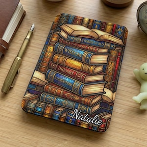 Custom Stacked Books Kindle Case, Library Kindle Cover, Reader Gift, Book Lover Gift, Bookish Kindle, Cozy Reading, Personalized Kindle Case