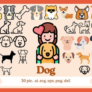 Dog clipart bundle – 30 dog illustrations in ai, svg, eps, png, dxf formats