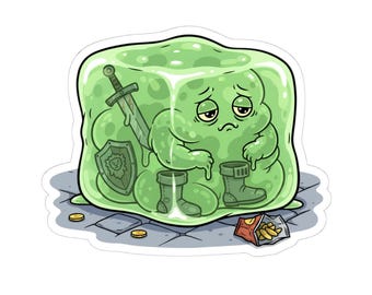 Sad Gelatinous Cube Sticker - Funny D&D Monster Decal, Fantasy RPG Humor, Dungeon Loot Blob