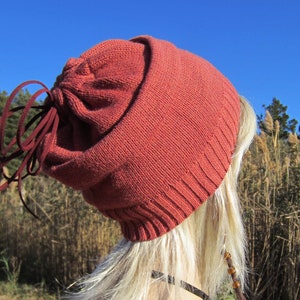 Pillbox Hats, Leather Tie Top Back Beanie Cotton Women&#39;s Warm Knit A1129