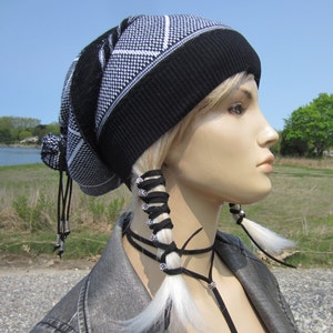 Black Lace Dress Hat Women's Knit Lightweight Summer Beanie Bohemian Clothes Slouchy Beanies Tams Black & White Leather Tie Back A1832 image 1