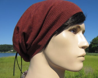 Tie Back Hat Slouchy Beanie Brown Men's Tams BOHO Clothing Styles by Vacationhouse Hats A1409