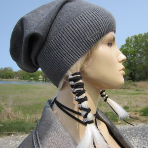 Basic Gray Beanie No Words, Lightweight Hats Summer Slouchy Beanie Charcoal Grey Plain Cotton Knit Slouch Tam A1999
