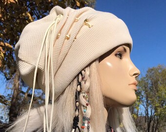 Women Slouchy Beanies Knit Hat Ivory off White Thermal Tam  display picture 3