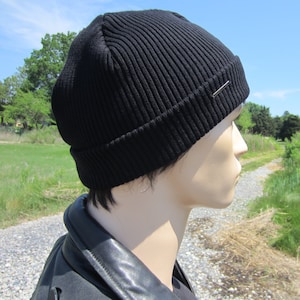 Rippenuhr Mütze Skull Cap Schwarz Strickmütze Herren Mütze Baumwolle Dicke Warme Wintermütze Logo Manschette Mützen A1845