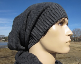 Slouch Tam Men&#39;s Gray Cotton Slouchy Oversized Knit Hat Urban Hipster Clothing Black or Charcoal Grey A1620