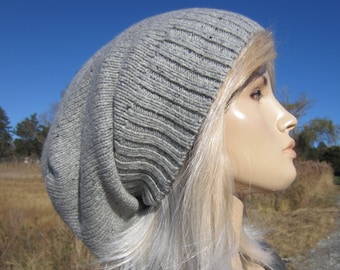 Slouchy Hat Wool Winter Beanie Gray Tweed Slouch Tams Women's Warm Grunge Clothing A1842