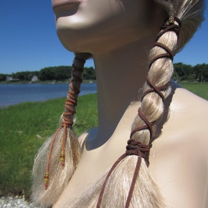 Braid in  Bohemian Hair Styles Leather Wraps & Ties Beaded Brown Leather Ponytail Holders Braid Wrap Braid ins sleeve cover Z114