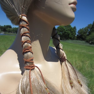 BOHO Hair Styles Hair Wraps Beaded Light Brown Leather Ties Ponytail Holders Braid Hair Extensions Braid in Sleeve Cover Z114