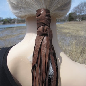 Leather Ponytail Holder Fringe Hair Wraps Extensions, BOHO Hair Jewelry Black / Brown Ties Braid ins Sleeve Covers Z1111