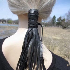 Leather Ponytail Holder Hair Wrap Extensions, Black Fringe Bohemian Hair Jewelry Braid ins Sleeve Cover Z1111
