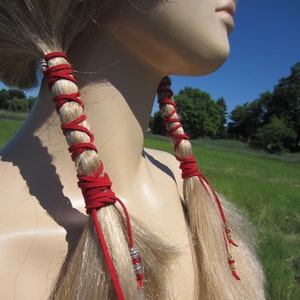 Leather Hair Wraps Ties  Bead Ponytail Holders Red Suede Beaded Braid Hair Extensions Bohemian Hair Styles Braid in  Z114