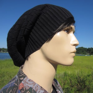 BOHO Men's Clohting Black Beanie Cable Knit Winter Hat, Men's Slouch Tam A1034 image 1