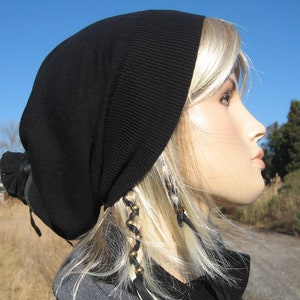 Basic Cashmere Black Slouchy Beanie Womens Slouch Hat Plain Solid Black Cotton blend A49